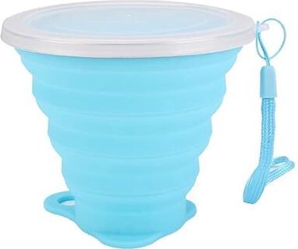 Sammenfoldelig kop med låg - Silikone - 200-300ml - Blå