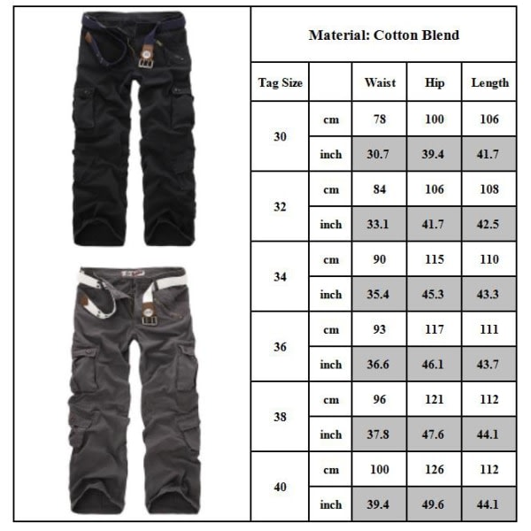 Spring Autumn Army Tactical Pants med multi fickor lys grå 34 zdq