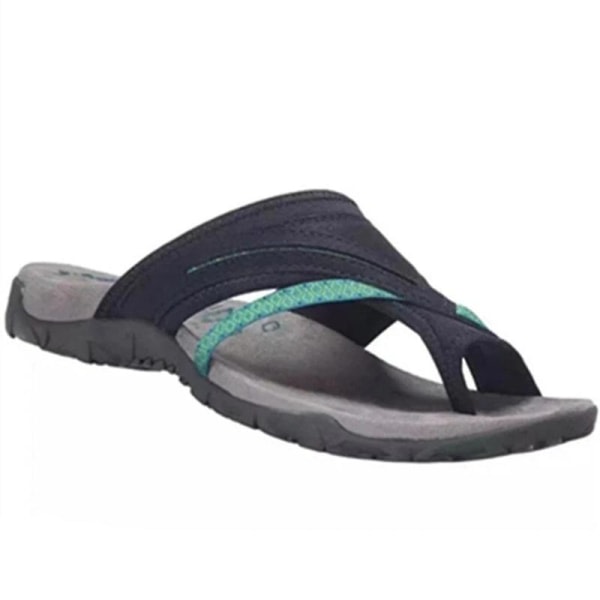 Öppen tå kvinner sandaler for sommar Beach Arch Support Design Flip Flop platt klack Black 38