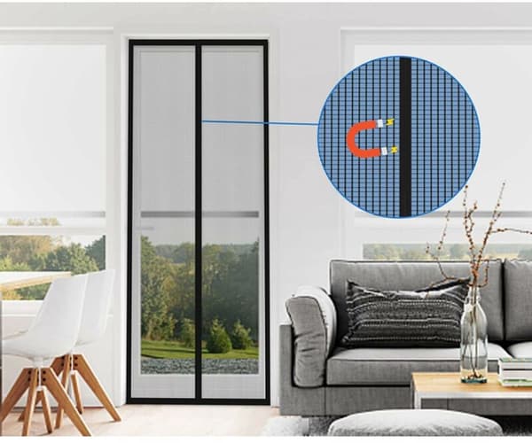 Sort magnetisk myggenet til døre 80x210cm – ingen boring, til karnapper