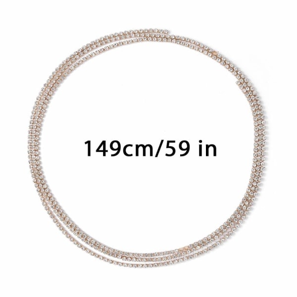 Boho Rhinestone Kroppskedja Guld Kristall Långt hänge Halsband Bröstkedja Nattklubb Kroppstillbehör