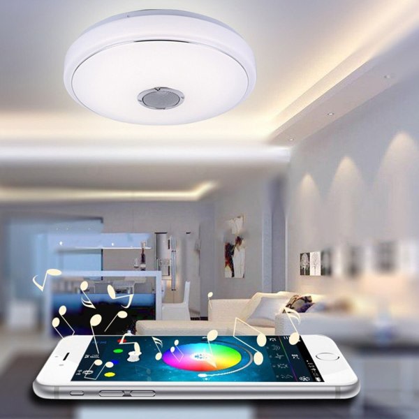 RGB LED-taklampe, dimbar med fjernkontroll og Bluetooth-app