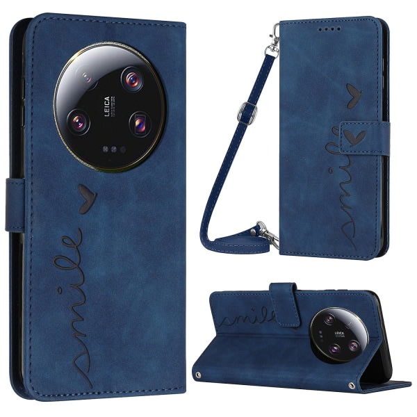 For Xiaomi 13 Ultra Pu Cover Fodral Hjärtformad plånbok Telefonveske med axelrem Sapphire