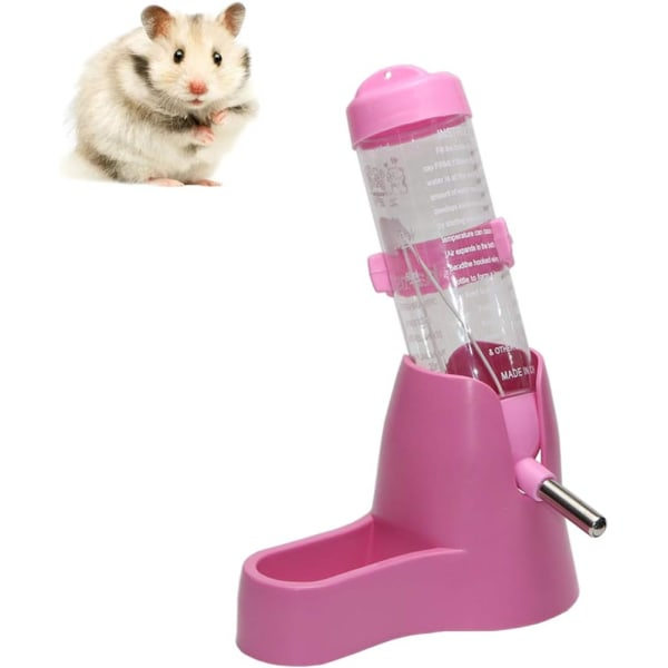 3 i 1 hamster hængende vandflaske kæledyr auto dispenser med base til dværghamster mus rotte pindsvin - rosa 125 ml