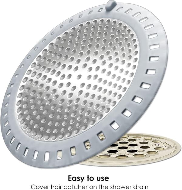 2-pack hårfångare för duschavlopp 12 cm – Rostfritt stål med silikonkant_TF_TF