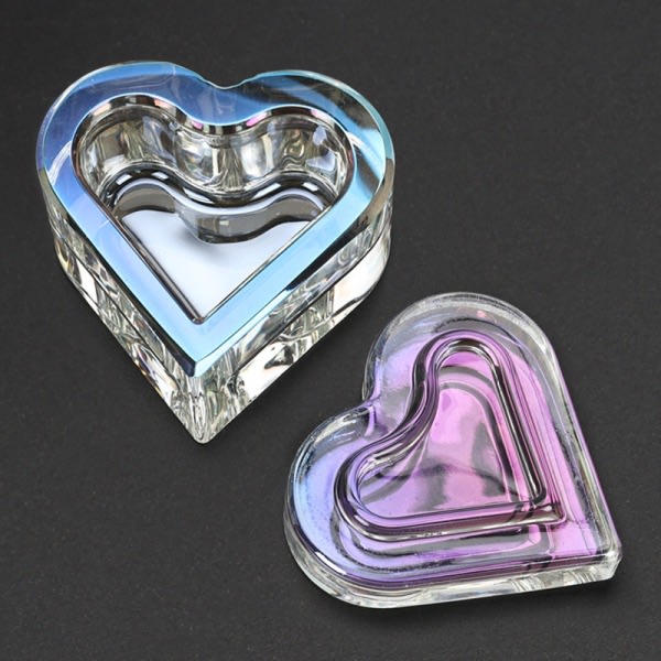 CDQ Pink Heart Shape Nagel flytande skål Kristallklar med lock skål Multicolor