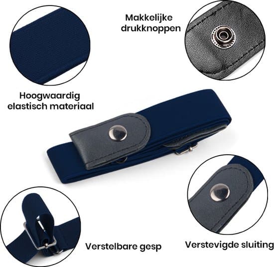 HappyStrappy Spenneløst Elastisk Belte for Menn og Kvinner, Usynlig Stretch Midjebelte, Justerbart Spenneløst Design, Marineblått