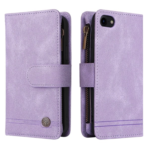 Case För Iphone Se 2020/2022 Läder Flip Folio Case Med Kreditkortshållare Pengaficka Magnetiska Knappar Case Stöd Stötsäker Purple A