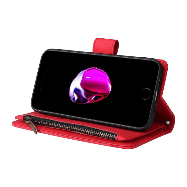 Case For Iphone Se 2020/2022 Läder Flip Folio Case Med Kreditkortshållare Pengaficka Magnetiska Knappar Case Stöd Stötsäker Red A