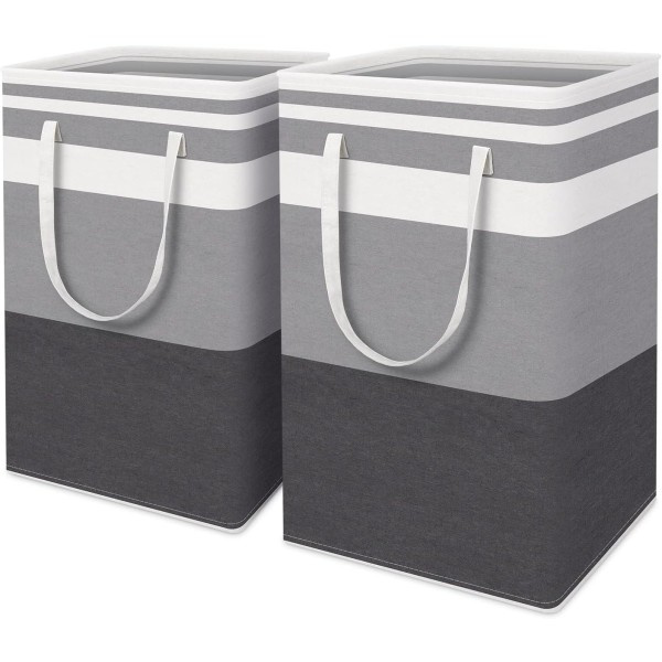 2-osainen suuri pyykkikori, vedenpitävä, erillinen, taitettava korkea pyykkikori pidennettyllä kahvalla - (Gradient Grey, 75 litraa)