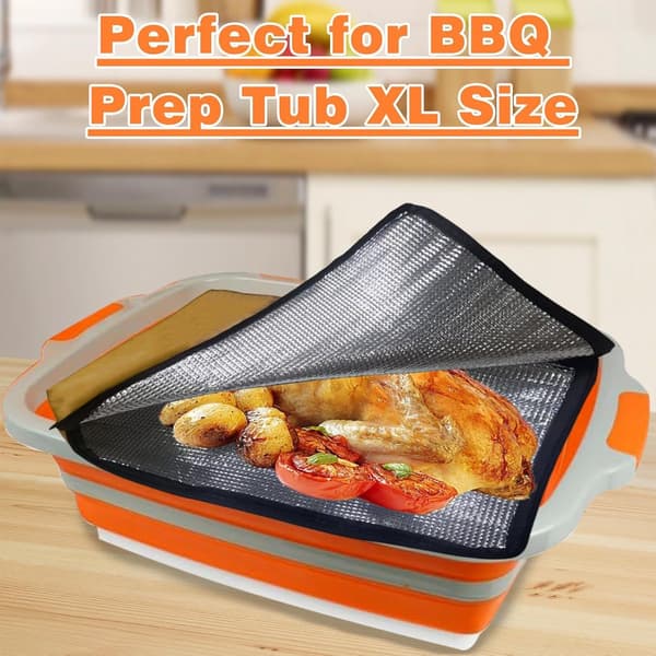 BBQ Kjøtthvilepose, 5-lags isolert, bred åpning, sammenleggbar med doble glidelåser, for utendørs BBQ, 53x38 cm