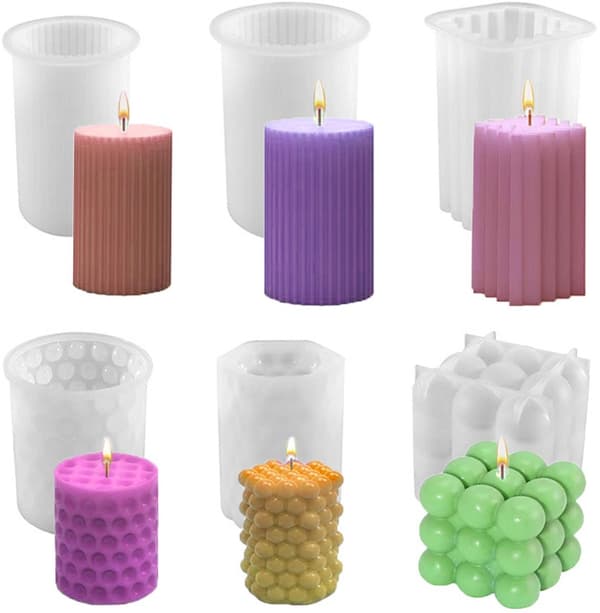 Lysforme sæt med 6 - Silikone - Til stearinlys & gips - Cylindriske & kubiske
