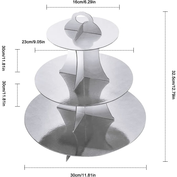 CDQ 2-pakning bursdagskuppestativ 3-lags pappersstativ for ettermiddagste fruktkake displaytårn (sølv) Sølv
