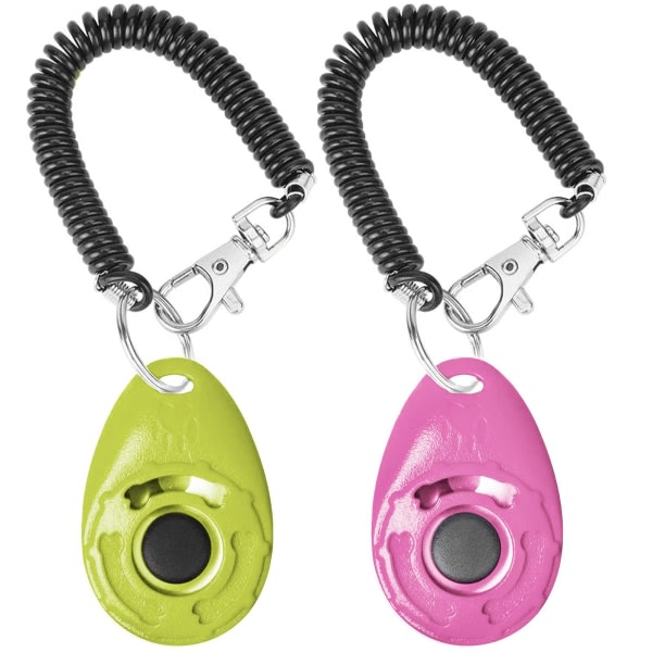 CDQ 2-pack hundträningsklicker med handdsrem (rosa och grön)
