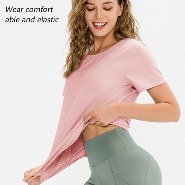 CDQ Yoga kortärmad træningströja for kvinder Yoga T-shirt - Rosa