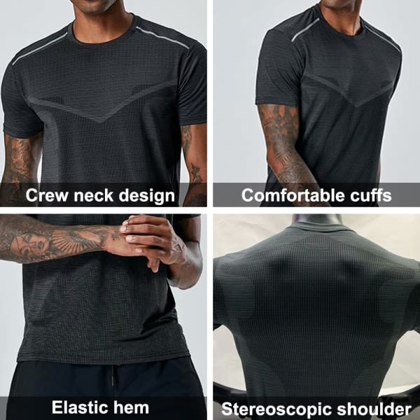 Dry Fit T-skjorte med rund hals for menn, lettvektig kortarmet T-skjorte L zdq