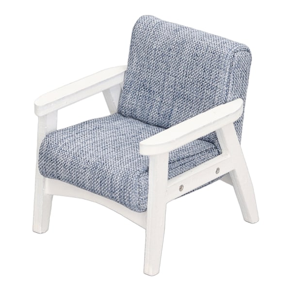 Miniatyr lenestol 1/12 skala hvit armlene blågrå stue enkelsofa dukkehusleker for dekorasjon 0.1