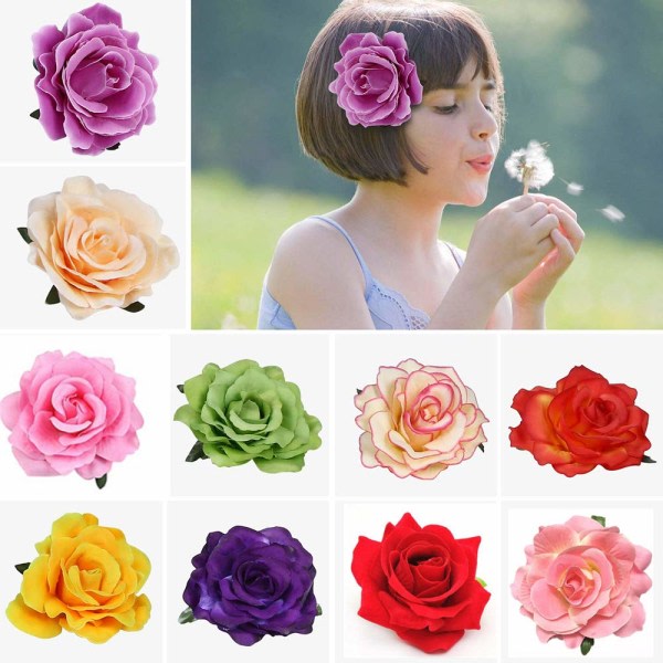 Flerfarget blomst hårklemme, knapphullsblomst hårnål blomst brosje fargerike rosa blomst hårklemmer for kvinner jenter fest hårtilbehør (10 stk) CDQ