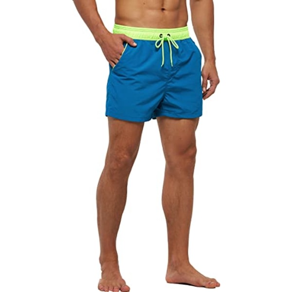 Snabbtorkande badbyxor for män i enfarvede sportshorts med dragkedja bak (malakitblå) zdq