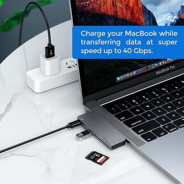 USB C Hub Adapter for Macbook Pro/air 2020 2019 2018, 6 i 1 Usb-c tilbehör null ingen