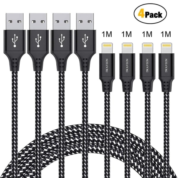 Iphone-latauskaapeli, 4-pakkaus 3Ft/1M Lightning-kaapeli Nylon CDQ