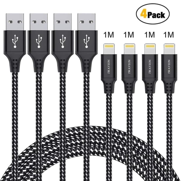 Kompatibel med iPhone-laddningskabel, 4-pack 3ft/1m Lightning-kabel Nylon CDQ