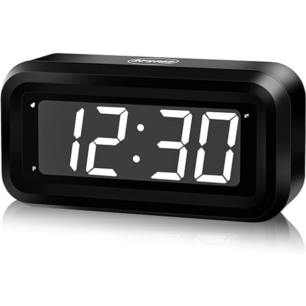 Vit digital klocka, automatiskt nattläge, 3 LED-ljusstyrkor