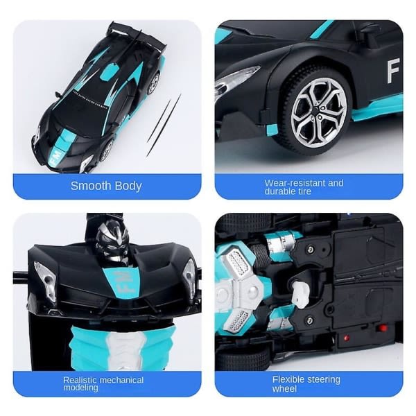 2 in 1 barn elektrisk RC bil transformerande robot leksak present för barn Blå Blå