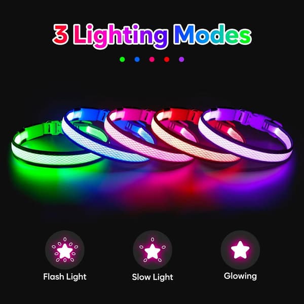LED Dog Collar - Rechargeable Adjustable Light Collar for Dogs