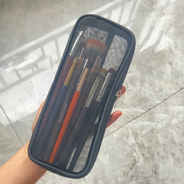 Transparent makeupværktøjsopbevaringspose, fint net, længde 23,5, bredde 9,5 cm