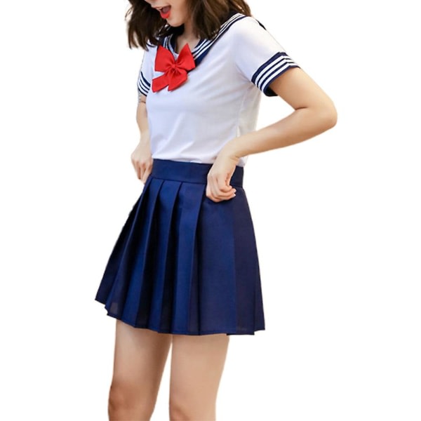 Japan Anime Skola Uniform Klänning Dräkt Vuxna Dam Kawaii Lolita Jk Outfit Halloween Cosplay Party Dress Up XL Röd slips