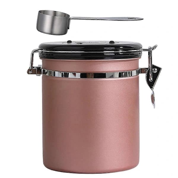 Lufttett kaffebeholder i rustfritt stål med datosporefunksjon, vakuumforseglet oppbevaring for kaffebønner og malt kaffe 1500 ml rosa style7286