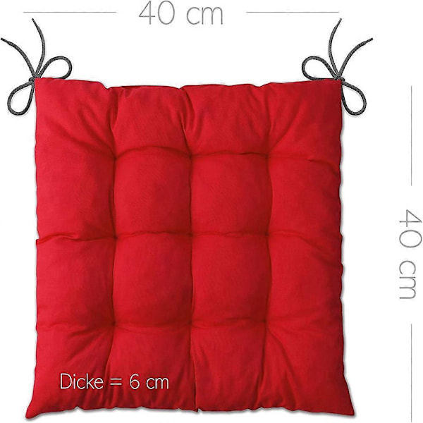 Set med 4 röda stolsdynor (40x40x6 cm) - sittkuddar för trädgårdsstolar, köksstolar eller matrumsstolar - bekväma