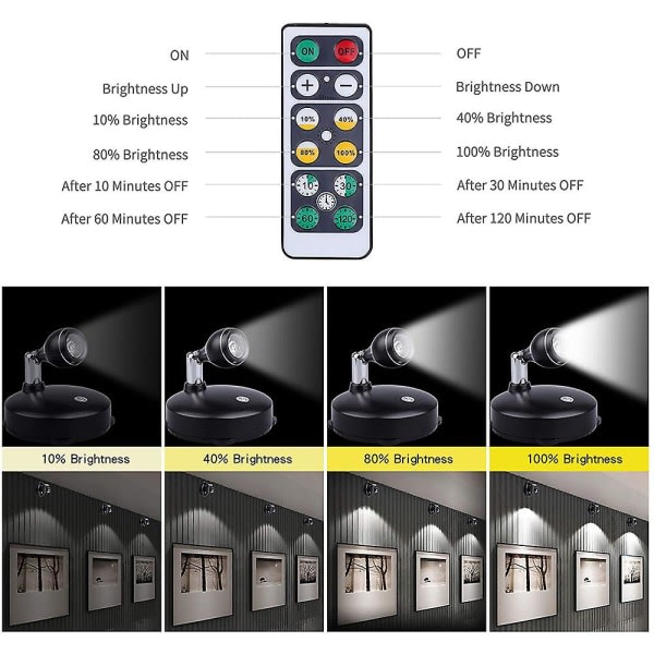Trådløs spotlight indenhus, batteridrevet accentljus Konstlampor for målningar, LED-væglampe Wi null ingen