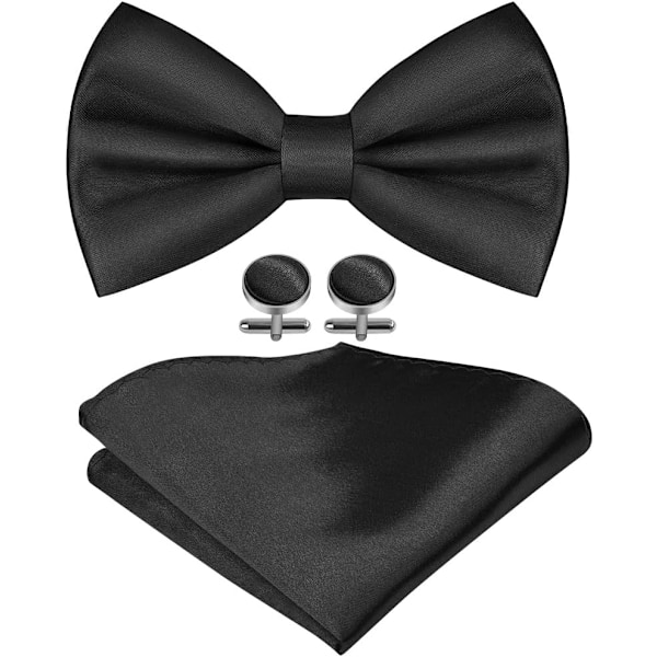 Fluga för män, klassisk enfärgad slips fluga för män, satin Tux fluga, justerbar formell fluga för fest, bröllop 3pcs-Black