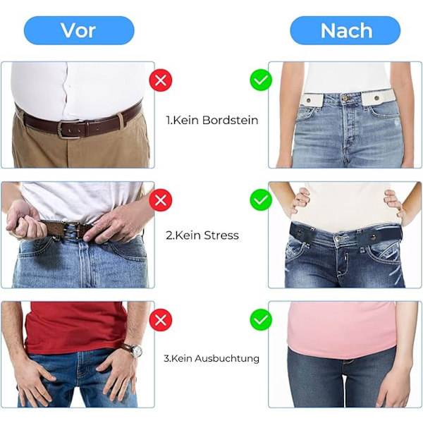 Spændefrit Bælte - 4 Stk. Spændefri & Elastisk Bælte til Kvinder & Mænd - Elastisk Bælte - Elastisk Bælte Uden Spænde - 3 cm Bredt ...