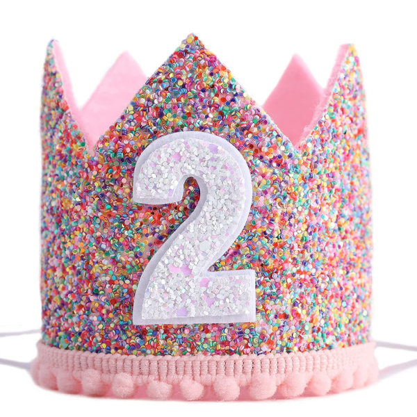 CDQ Rainbow Crown for fødelsedagsfest, Glitter Birthday Crown,