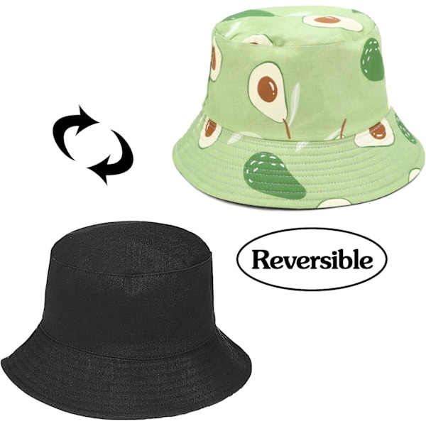 Sød bucket hat strand fiskerhatte til kvinder, vendbar dobbeltsidet slid Avocado