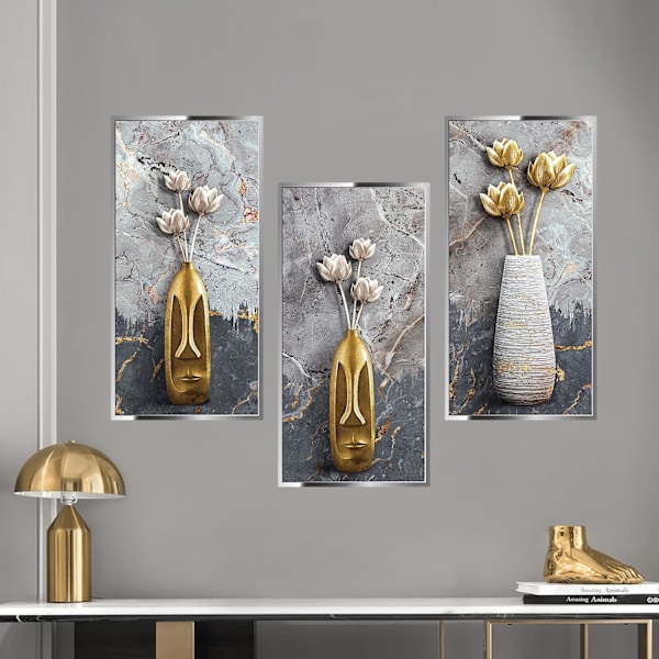 3D Vas Lotus Väggdekaler, Ramlös Självhäftande Väggkonst Dekor Set om 3, 3D Vinyl Väggkonst Dekal Heminredning Vägg