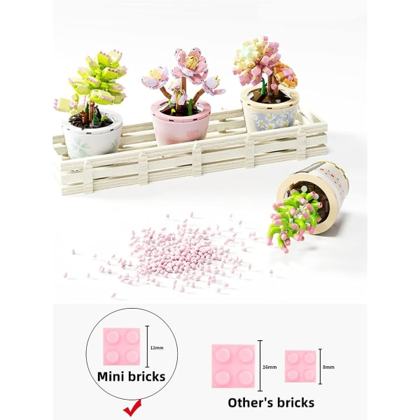 Miniblock 269ST Suckulentväxt Bonsai Set, Kontor och Rumsinredning Suckulenter Blommor Modellbyggnad Leksaker, Födelsedag