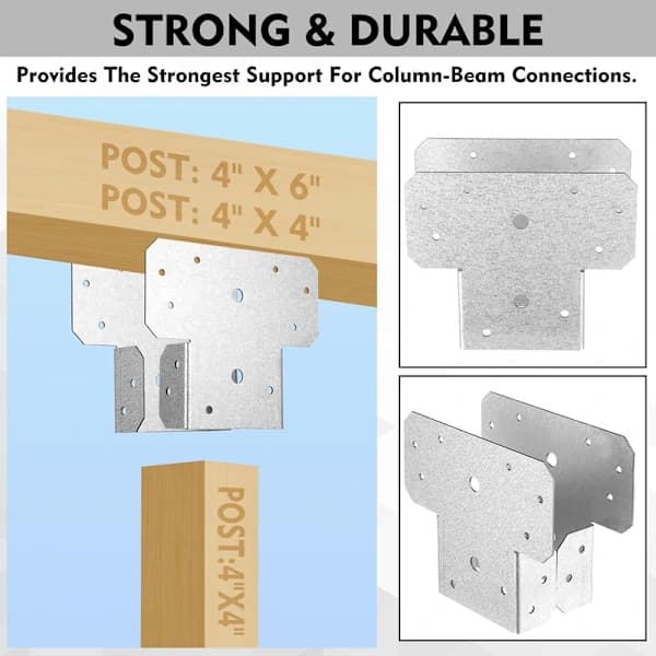 4-pack T-shaped Post Caps and Beam Brackets, Adjustable 4X4 and 4X6 Connectors, Galva
