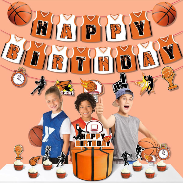Basket födelsedagsfest dekorationer, tillbehör för baskettema Grattis på födelsedagen, Cake Topper och Cupcake Toppers Birthday