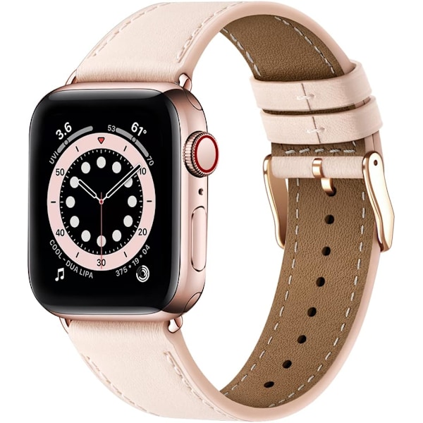 Apple Watch læderarmbånd, erstatningsarmbånd i ægte læder til Apple Watch Series 9 8 7 6 5 4 3 2 1 & iWatch SE, Ultra (38mm 40mm 41mm, Rosaguld) Pink