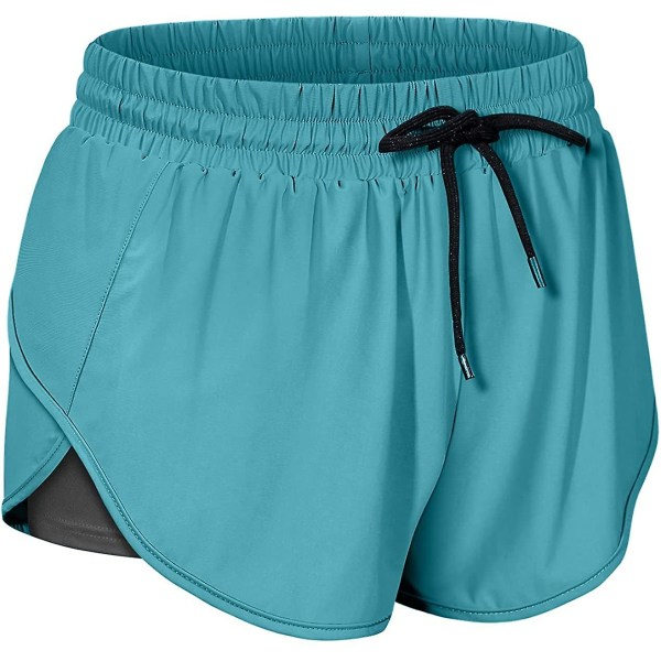 Sommar Casual Pocket Sports Shorts Fake Two Pieces, Shorts med dragsko Dam, Blå, Storlek S zdq