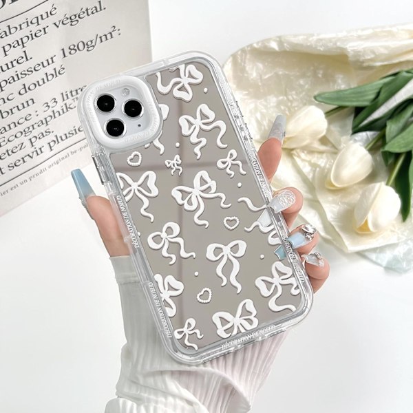 Compatible with iPhone 11 Pro Max Case Cute Mirror Bowknot Love Heart Pattern for Girls Ribbon Design Shockproof Protective Phone iPhone 11 Pro Max