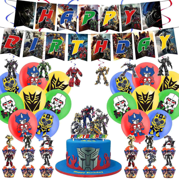 Transformers Tema Födelsedagsfestdekorationer Transformers Dragflikar Tårta Insatser Ballonger Spiralberlocker - Perfekt Set B Set B