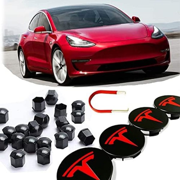 KENPENRI Aerodynamisk cap , joka on yhteensopiva Tesla 3, Y, S &amp; X - 4 set cap &amp; Cover med 20 hjul - svart &amp; Sil Black & Red Universal