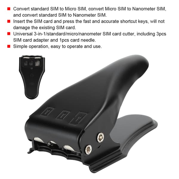 Universell 3 i 1 Standard Micro Nanometer SIM-kortkutter 3 SIM-adaptere 1 SIM-kortnål