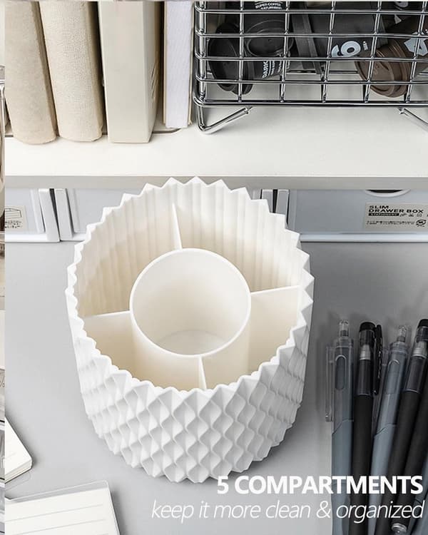Penholder - Multifunktionel - Makeupbørsteholder 5 rum - Æstetisk design til hjemmekontorstuderende - Hvid