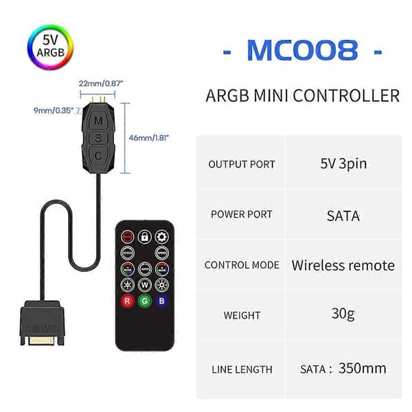 ARGB Controller RGB-controller til PC-computerkabinet LED-slinge 3pin_tfrf
